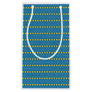 Blue and Yellow Geometric Ethnic Folk art pattern Small Gift Bag