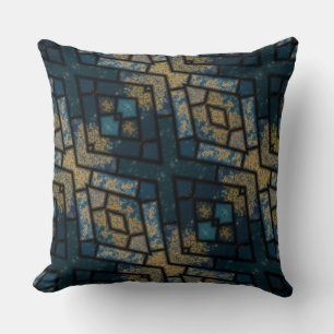 blue and yellow geometric throw pillow