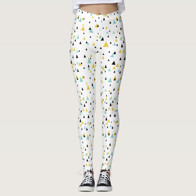 Blue and Yellow Geometric Triangles Pattern Leggings (Front)