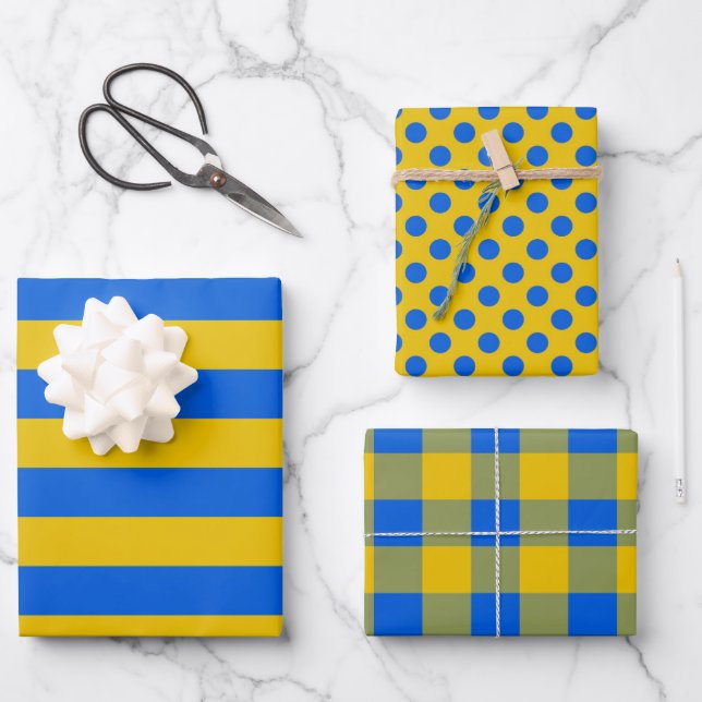 Blue And Yellow Gift Wrapping Paper, Ukraine Flag Paper Sheet (Front)