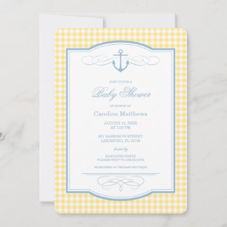 Blue and Yellow Gingham Preppy Coastal Baby Shower Invitation