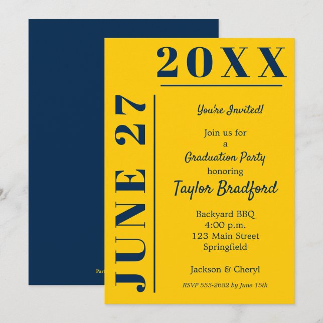 Blue and Yellow Graduation Party Invitations (Front/Back)