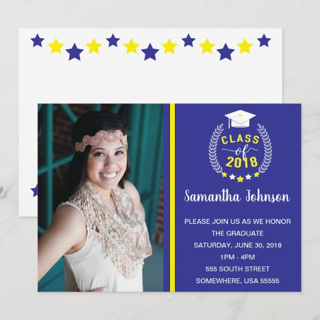 Blue and Yellow Graduation Party Invite (Front/Back)