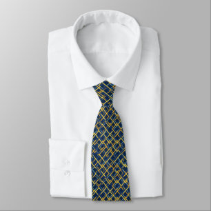 Blue and yellow grid pattern tie