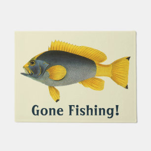Blue and Yellow Grouper Fish, Vintage Marine Life Doormat