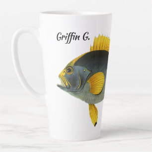 Blue and Yellow Grouper Fish, Vintage Marine Life Latte Mug