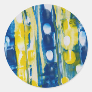 Blue and yellow    handmade artwork  classic round sticker