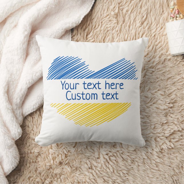 Blue and yellow heart. Custom text. Customizable Throw Pillow (Blanket)
