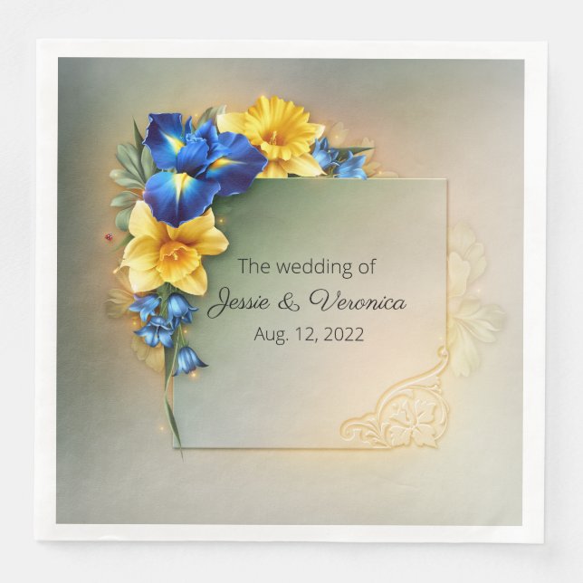 Blue and Yellow Irises Wedding  Napkin (Front)