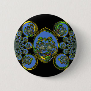 Blue and Yellow Kaleidoscope Art Print 2 Inch Round Button