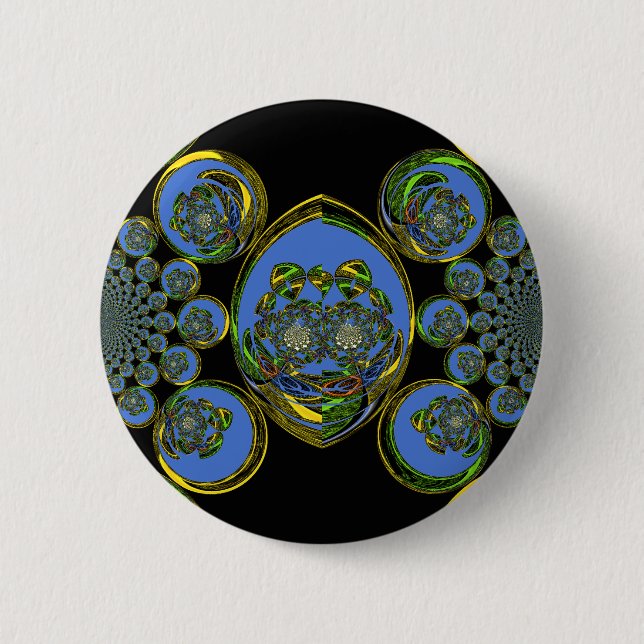 Blue and Yellow Kaleidoscope Art Print 2 Inch Round Button (Front)