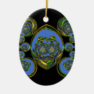 Blue and Yellow Kaleidoscope Art Print Ceramic Ornament