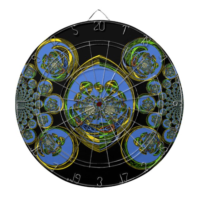 Blue and Yellow Kaleidoscope Art Print Dartboard (Front)