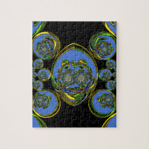 Blue and Yellow Kaleidoscope Art Print Jigsaw Puzzle