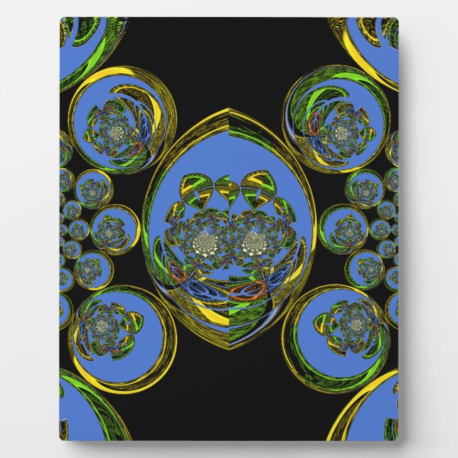 Blue and Yellow Kaleidoscope Art Print Plaque (Front)