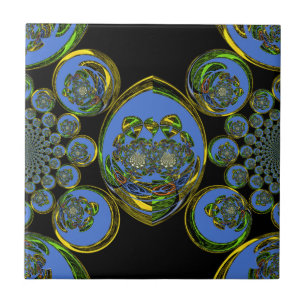 Blue and Yellow Kaleidoscope Art Print Tile