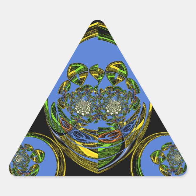 Blue and Yellow Kaleidoscope Art Print Triangle Sticker (Front)