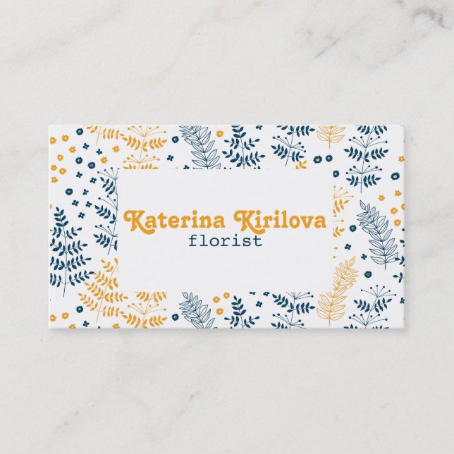 Blue and yellow leaves business card (Front)