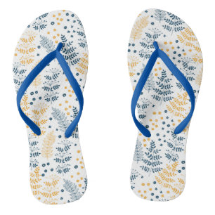 Blue and yellow leaves flip flops
