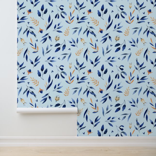 Blue and yellow leavs botanica seamless patterns wallpaper (Application)