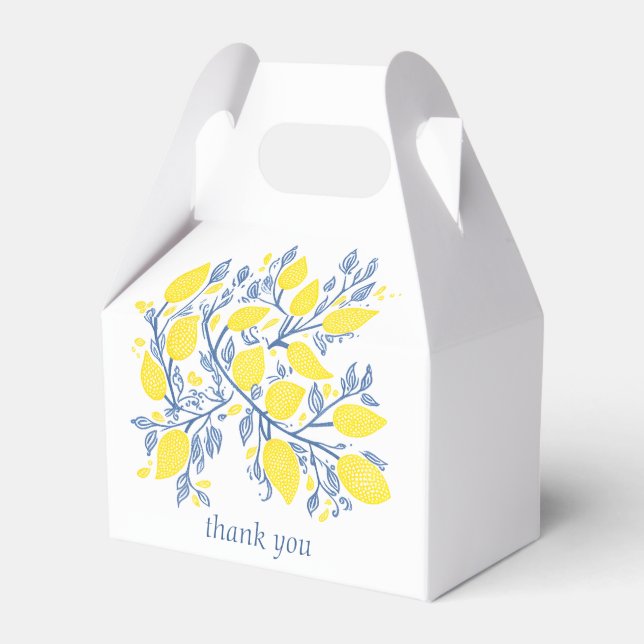 Blue and yellow lemon vines wedding favour box (Front Side)