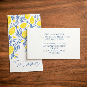 Blue and yellow lemon vines wedding the details enclosure card