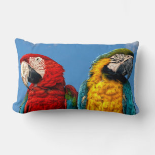 Blue and yellow macaw and a Scarlet macaw Lumbar Pillow