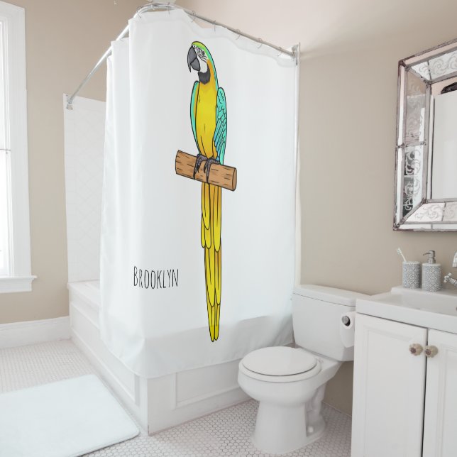 Blue-and-yellow macaw bird cartoon illustration  (In Situ)