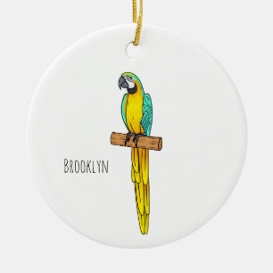 Blue-and-yellow macaw bird cartoon illustration ceramic ornament