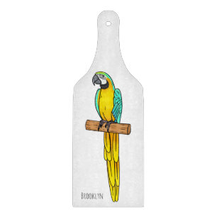 Blue-and-yellow macaw bird cartoon illustration cutting board