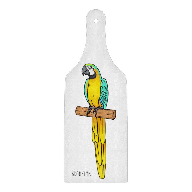 Blue-and-yellow macaw bird cartoon illustration  cutting board (Front)