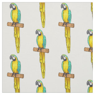 Blue-and-yellow macaw bird cartoon illustration fabric