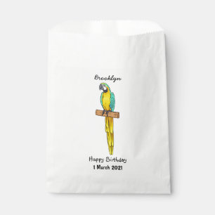 Blue-and-yellow macaw bird cartoon illustration favour bag