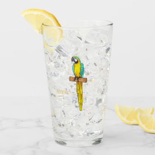 Blue-and-yellow macaw bird cartoon illustration glass