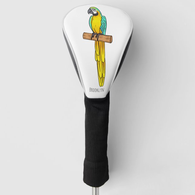 Blue-and-yellow macaw bird cartoon illustration  golf head cover (Front)