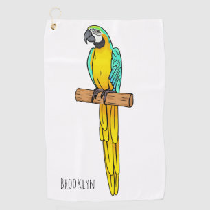 Blue-and-yellow macaw bird cartoon illustration  golf towel