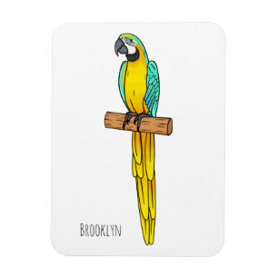 Blue-and-yellow macaw bird cartoon illustration magnet