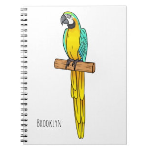 Blue-and-yellow macaw bird cartoon illustration notebook