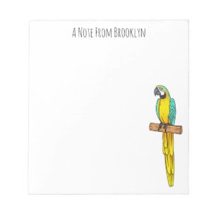 Blue-and-yellow macaw bird cartoon illustration notepad