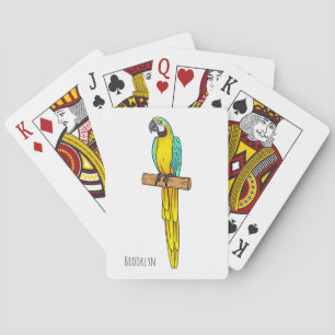 Blue-and-yellow macaw bird cartoon illustration playing cards