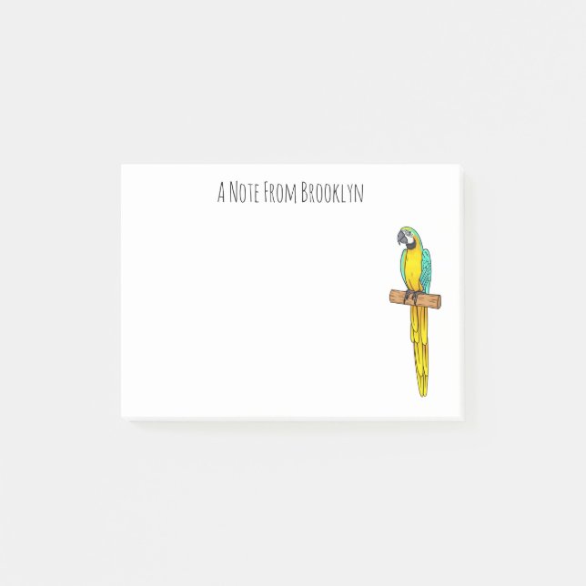 Blue-and-yellow macaw bird cartoon illustration  post-it notes (Front)