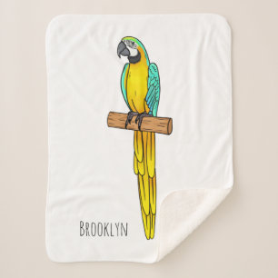 Blue-and-yellow macaw bird cartoon illustration sherpa blanket