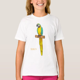 Blue-and-yellow macaw bird cartoon illustration T-Shirt