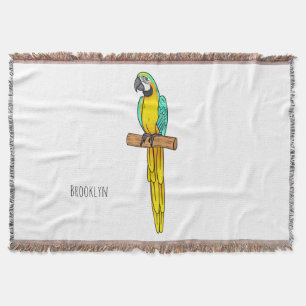 Blue-and-yellow macaw bird cartoon illustration throw blanket