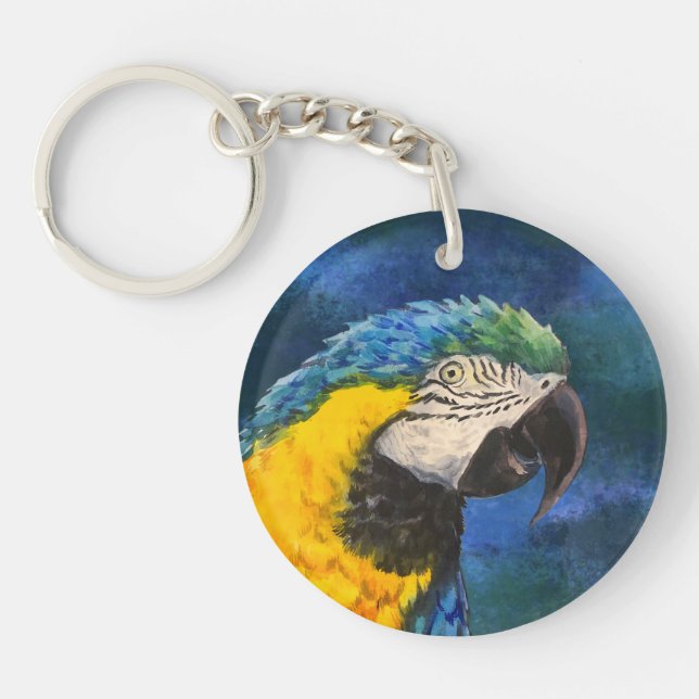 Blue and yellow macaw Parrot  Keychain (Front)