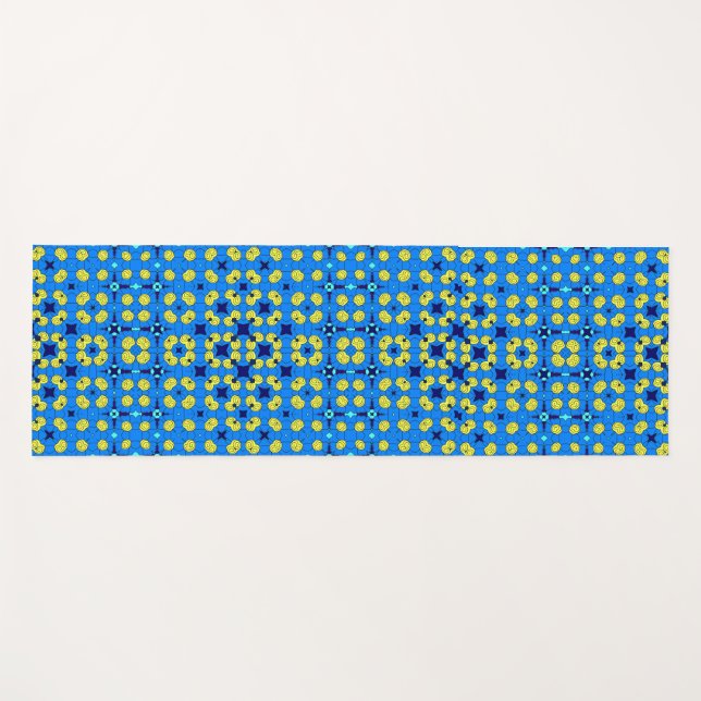 Blue and yellow mandala style motif yoga mat (Front (Horizontal))