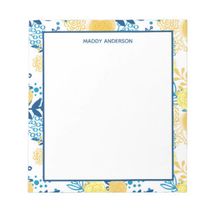 Blue and Yellow Marigolds Pattern Personalized Notepad