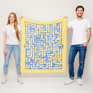 Blue and Yellow Maze Jigsaw Puzzle Fleece Blanket