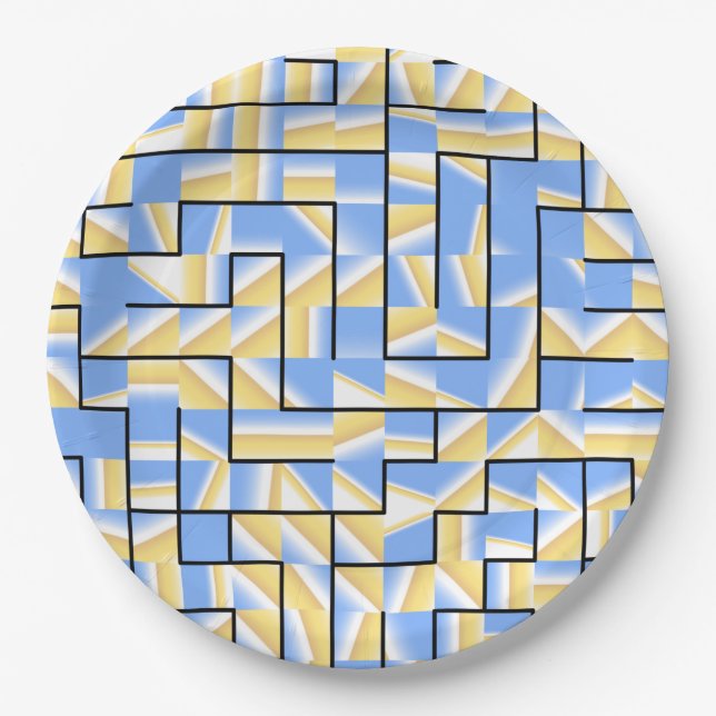 Blue and Yellow Maze Paper Plate (Front)
