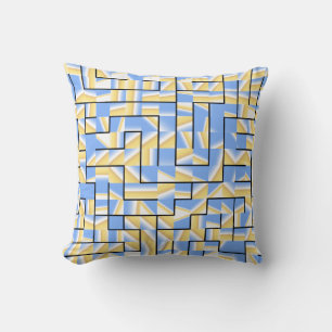 Blue and Yellow Maze Throw Pillow